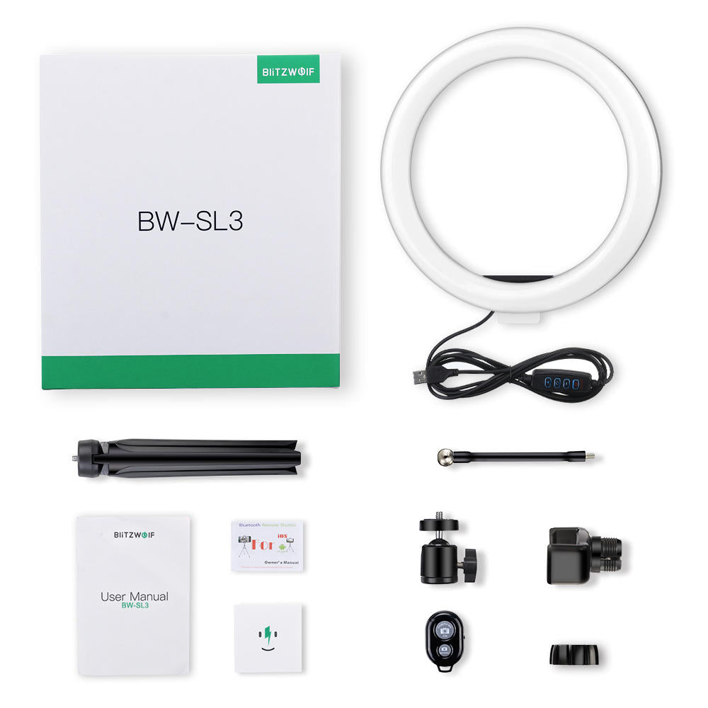 BlitzWolf LED Ring Light Tripod Stand Wireless With Remote Shutter And Phone Clip