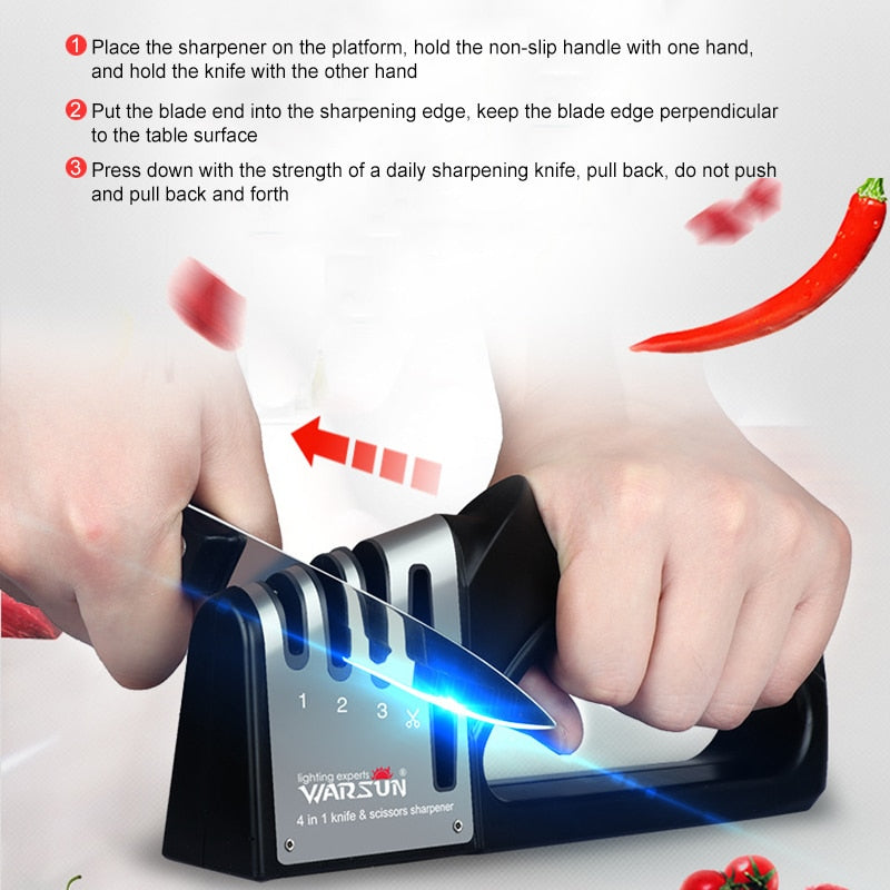 Bewin™ Professional-4-In-1-Knife-Sharpener-Kitchen-Sharpening-Tool Black