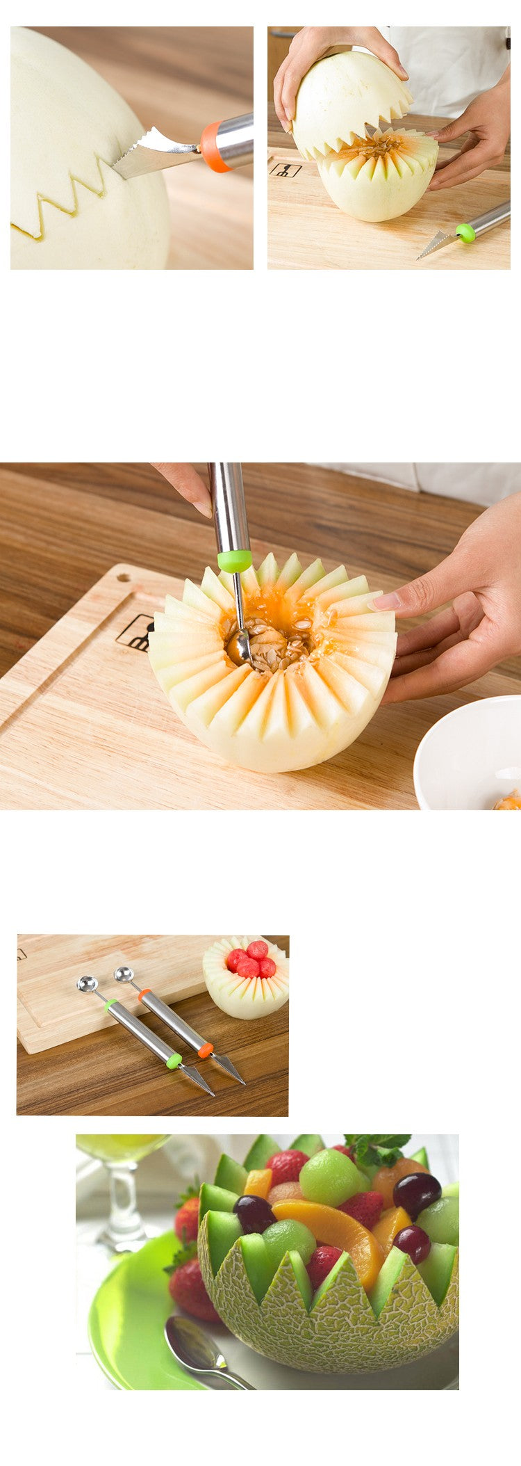 2 In 1 Stainless Steel Dual-Use Knife For Fruit Carving & Ball Digger